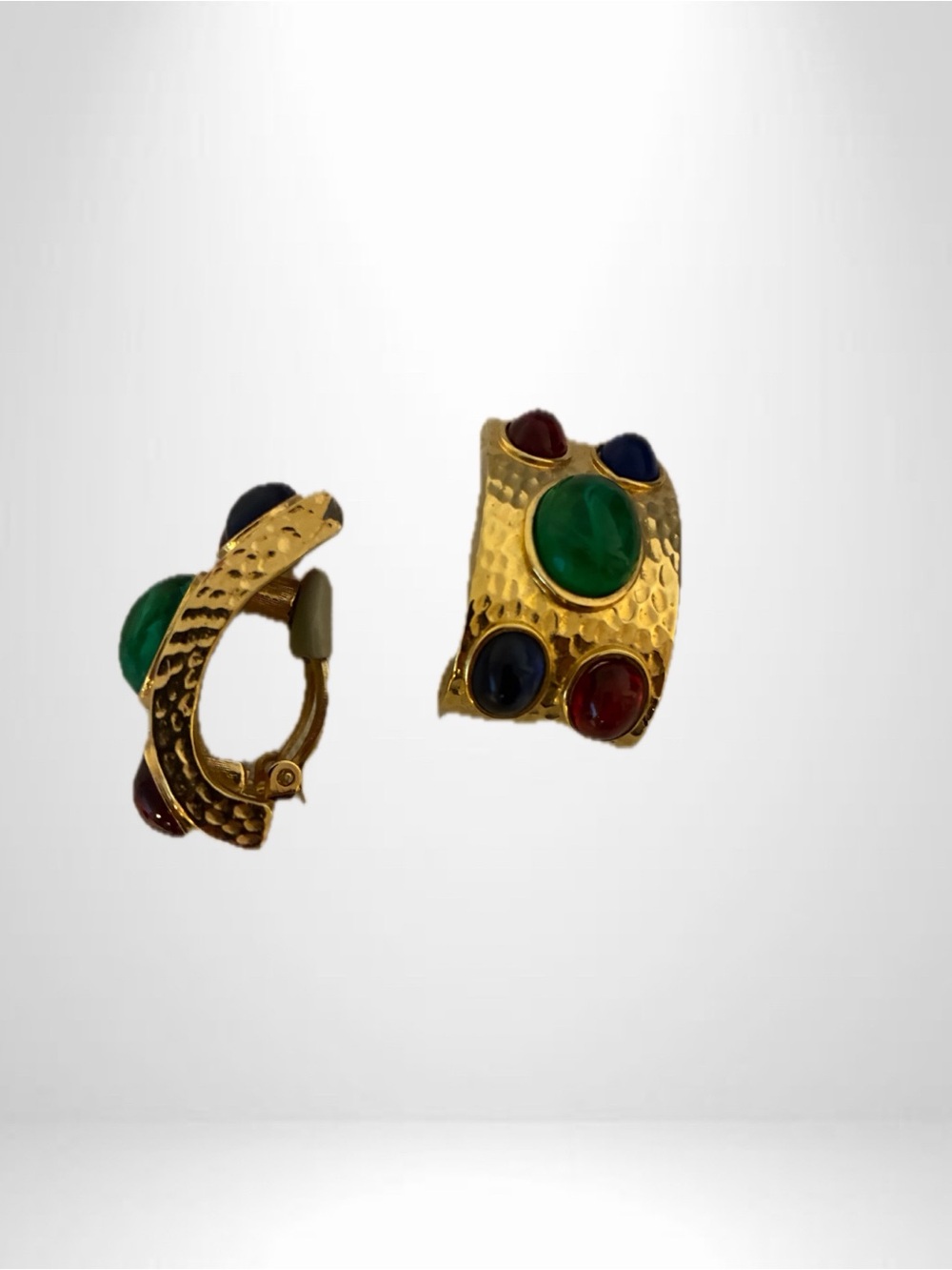 Gold-Tone Multi-Stone Clip-On Earrings with Green Center and Multicolor Accents